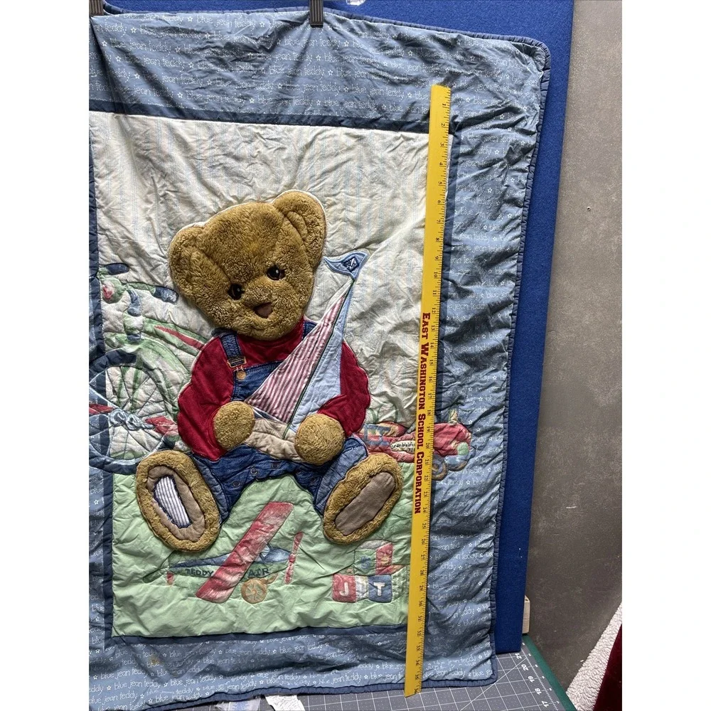Blue Jean‎ Teddy Bear Crib Quilt Toys Holding Sail Boat Baby Blanket 38